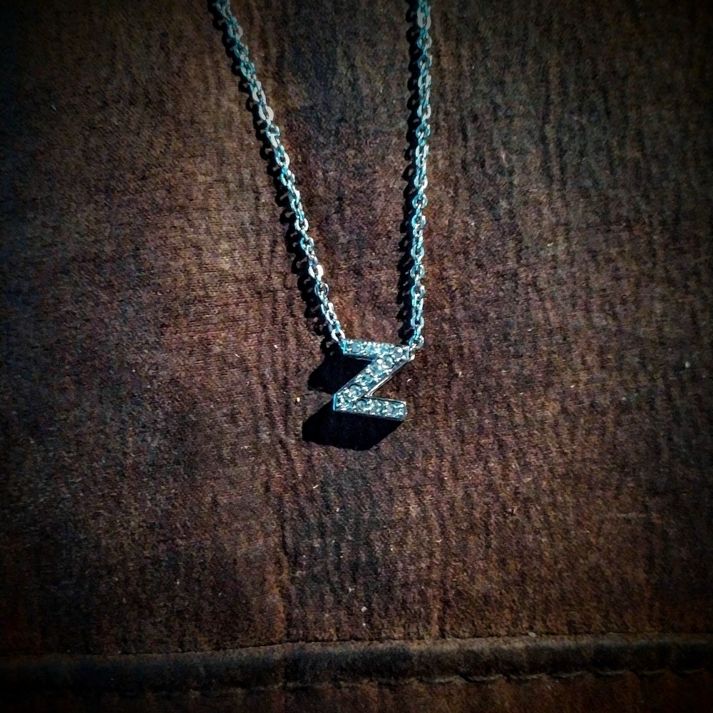 Silver tone "Z" and crystal necklace 16"